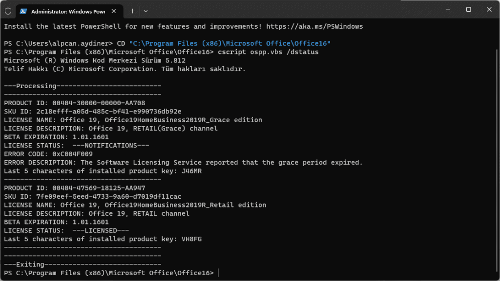 Office Lisans Kaldırma - CMD - Komut 2